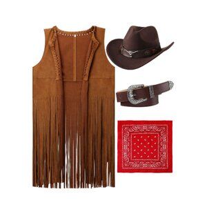 Western Outfits for Women Cowgirl Tassel Sleeveless Vest Cowboy Hat Belt